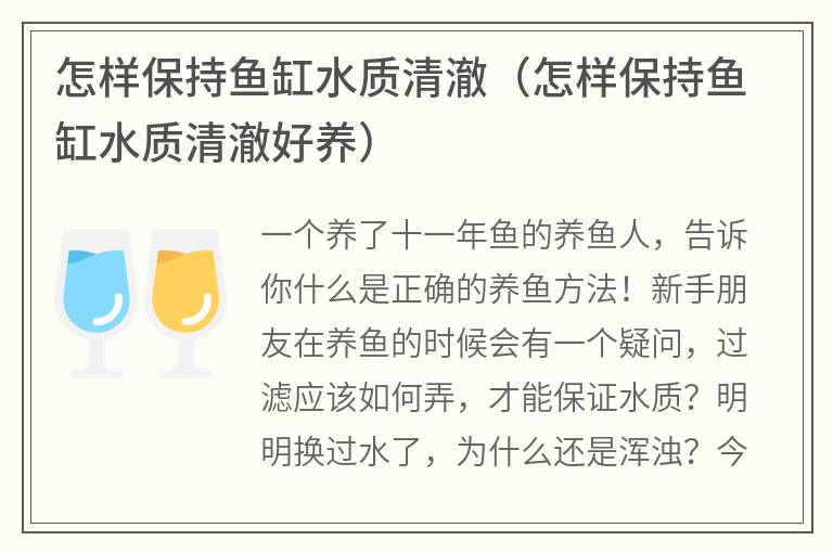 怎樣保持魚缸水質清澈(怎樣保持魚缸水質清澈好養) 怎樣保持魚缸水質清澈(怎樣保持魚缸水質清澈好養)
